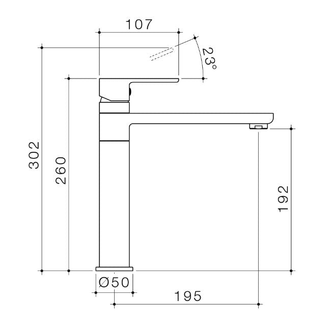 Technical Drawing Caroma Luna Sink Mixer Black 68188BL4AF - The Blue Space