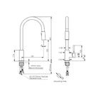 Technical Drawing Greens Alfresco Pull-Down Sink Mixer Stainless Steel 304 LF355201SS - The Blue Space