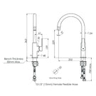 Technical Drawing Greens Astro II Gooseneck Sink Mixer Brushed Brass LF254283BB - The Blue Space