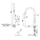 Technical Drawing Greens Galiano Slimline Sink Mixer Gun Metal 175620391 - The Blue Space