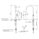 Technical Drawing Greens Lustro Kontact Pull-Down Sink Mixer Brushed Brass LF19580254BB - The Blue Space