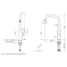 Technical Drawing Greens Novi Gooseneck Sink Mixer with Smart Aerator Brushed Nickel LF24203540BN - The Blue Space