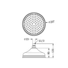 Technical Drawing Nero York 200mm Shower Head Brushed Nickel NR508094BN - The Blue Space