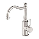 Nero York Basin Mixer Hook Spout With White Porcelain Lever Brushed Nickel NR69210201BN - The Blue Space