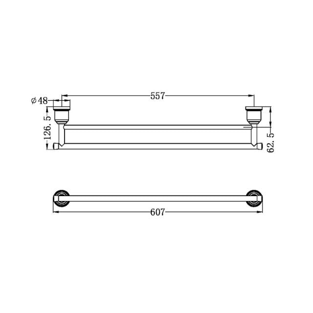 Technical Drawing Nero York Double Towel Rail 600mm Brushed Nickel NR6924DBN - The Blue Space