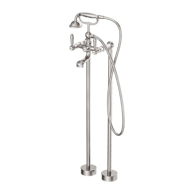 Nero York Freestanding Bath Set With Metal Hand Shower Brushed Nickel NR692103A02BN - The Blue Space