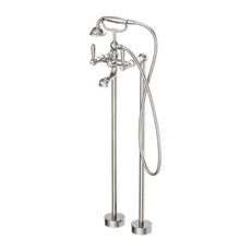 Nero York Freestanding Bath Set With Metal Hand Shower Brushed Nickel NR692103A02BN - The Blue Space