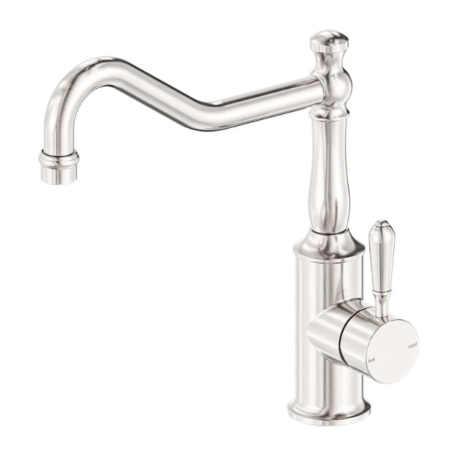 Nero York Kitchen Mixer Hook Spout With Metal Lever Brushed Nickel NR69210702BN - The Blue Space