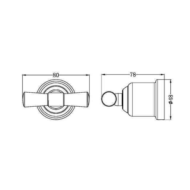 Technical Drawing Nero York Robe Hook Brushed Nickel NR6982BN - The Blue Space