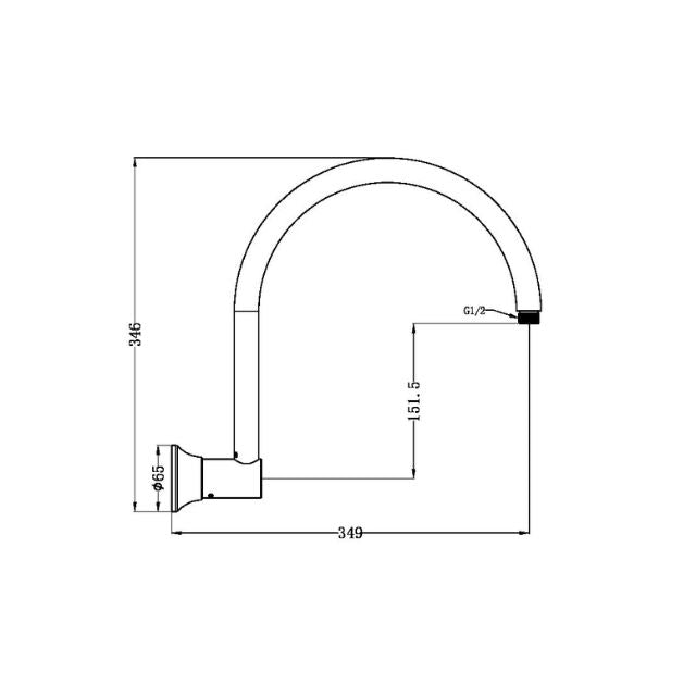 Technical Drawing Nero York Shower Arm Brushed Nickel NR508BN - The Blue Space