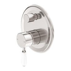 Nero York Shower Mixer With Divertor With White Porcelain Lever Brushed Nickel NR692109A01BN - The Blue Space