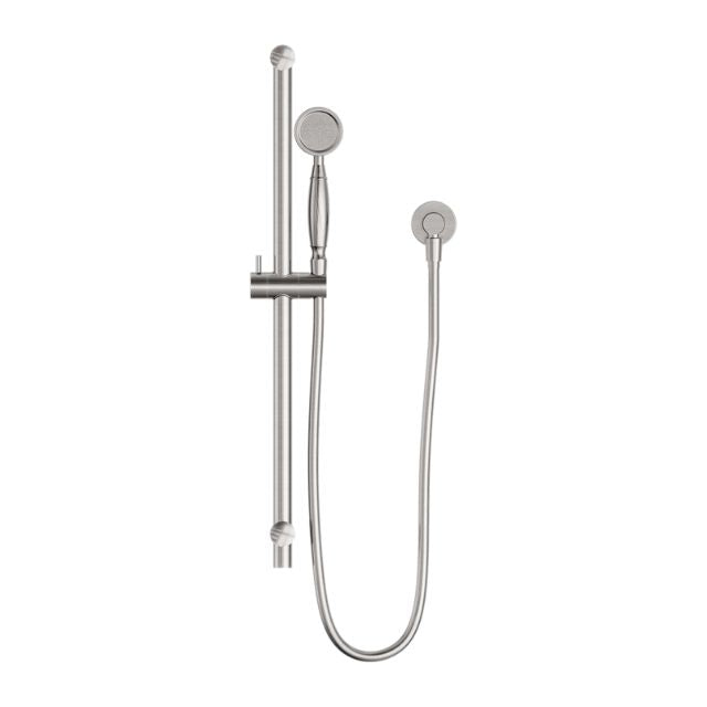 Front Nero York Shower Rail With Metal Hand Shower Brushed Nickel NR692105A02BN - The Blue Space