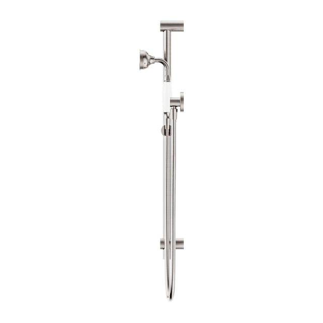 Side Nero York Shower Rail With White Porcelain Hand Shower Brushed Nickel NR692105A01BN - The Blue Space