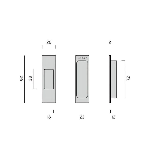 Line Drawing Nidus Mardeco rectangular end pull each Brushed Satin Chrome BSC8001/92 - The Blue Space