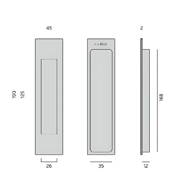 Line Drawing Nidus Mardeco rectangular flush pull each Satin Brass BRS8002/190 - The Blue Space