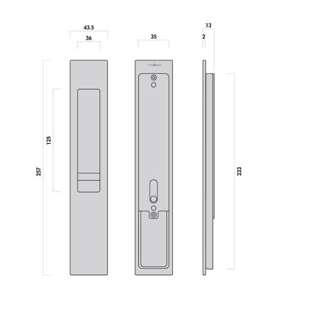 Internal Drawing Nidus Mardeco rectangular flush pull Euro Lock set Satin Chrome (cylinder sold separately) SC8104/SET - The Blue Space