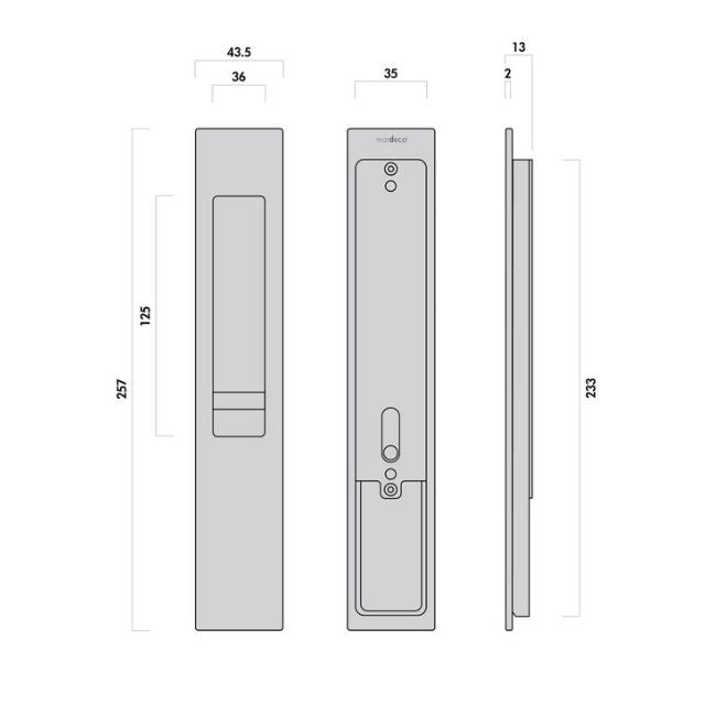 Internal Drawing Nidus Mardeco rectangular flush pull Snib lock set Bronze inside snib, no cylinder BR8105/SET - The Blue Space