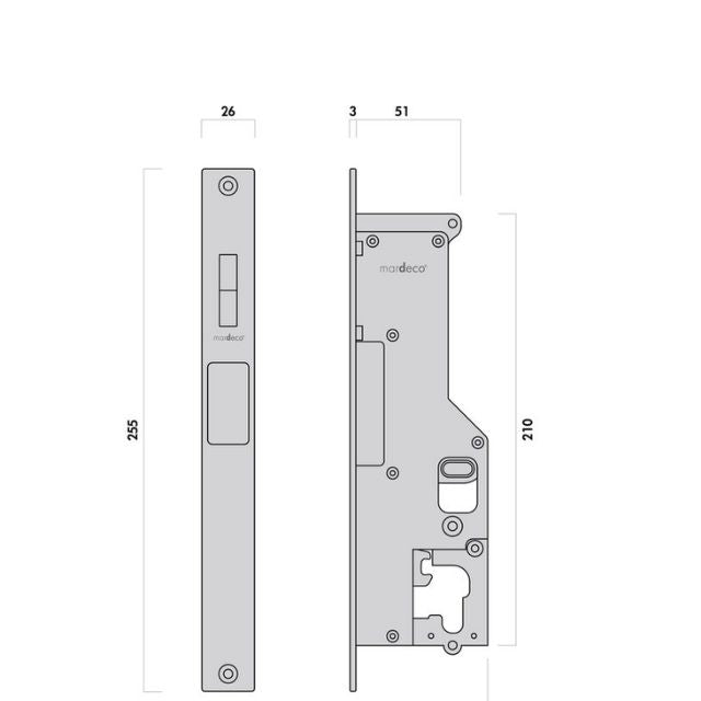 Lock Body Nidus Mardeco rectangular flush pull Snib lock set Bronze inside snib, no cylinder BR8105/SET - The Blue Space