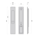 External Drawing Nidus Mardeco rectangular flush pull Snib lock set Brushed Nickel inside snib no cylinder BN8105/SET - The Blue Space