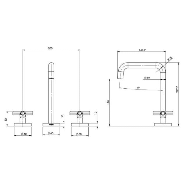 Technical Drawing Phoenix Vivid Slimline Plus Basin Set - Brushed Carbon 119-1000-31 - The Blue Space