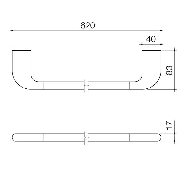 Technical Drawing Caroma Contura II 620mm Single Towel Rail - Brushed Nickel 849033BN | The Blue Space