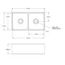 Technical Drawing Turner Hastings Novi 84 x 46 Fine Fireclay Gloss White Farmhouse Butler Sink NO84FS - The Blue Space